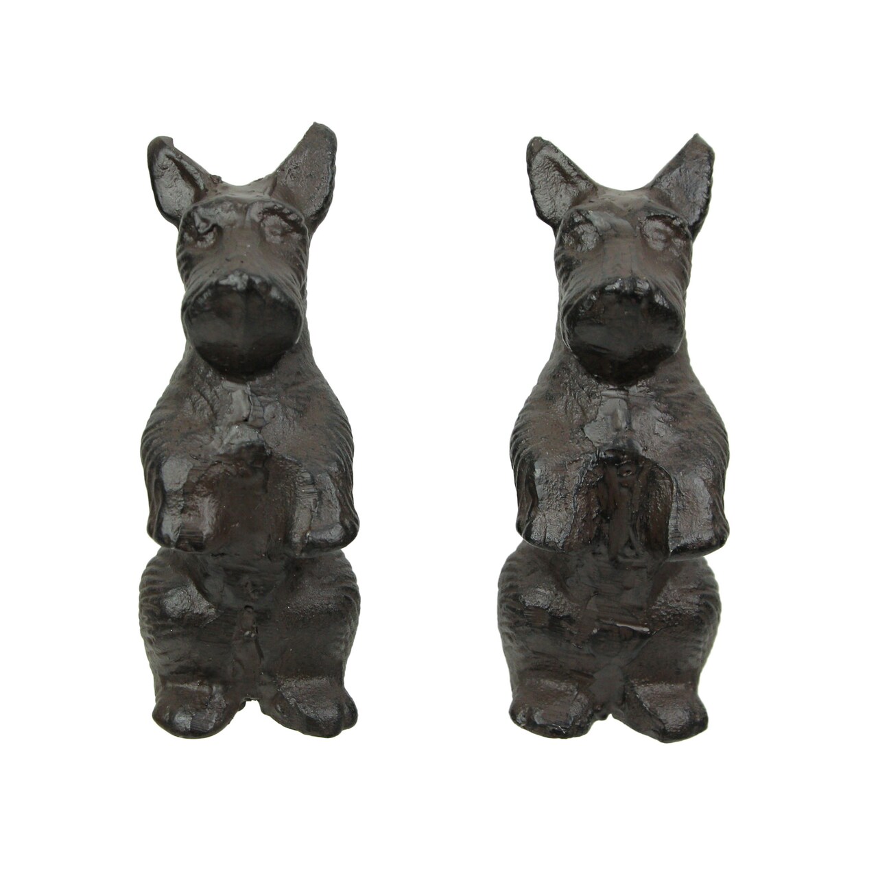 Set of 2 Brown Cast Iron Scottie Dog Sculptures Home Decor Figurine Art Statue